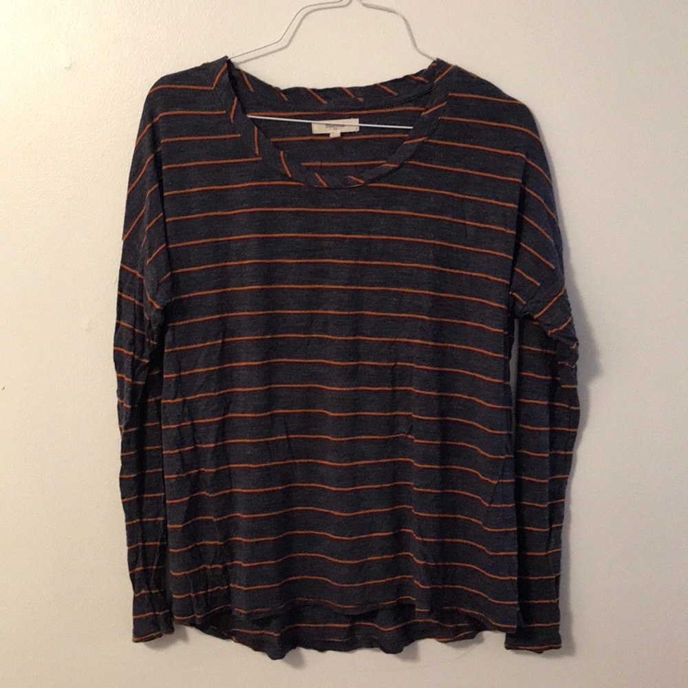 Madewell L/S stripe maroon orange grey hthr top